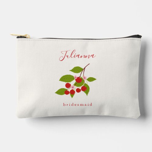 Summer Vintage Red Cherries Custom Bridesmaid Gift Accessory Pouch