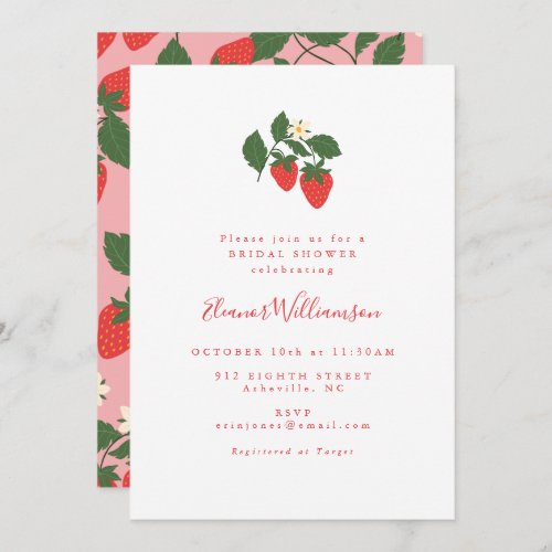 Summer Vintage Red Strawberries Boho Bridal Shower Invitation