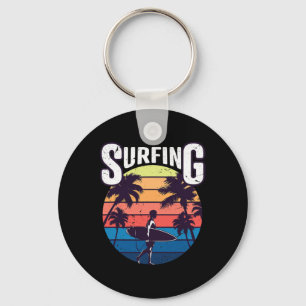 Summer Vintage Surf Surfing Surfers Beach Palm Tre Keychain