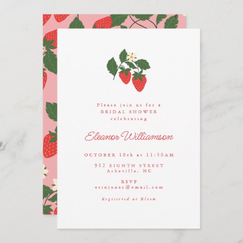 Summer Vintage White Strawberry Boho Bridal Shower Invitation