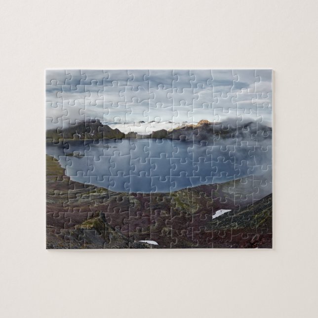 Summer volcanic landscape: view of crater lake jigsaw puzzle (Horizontal)