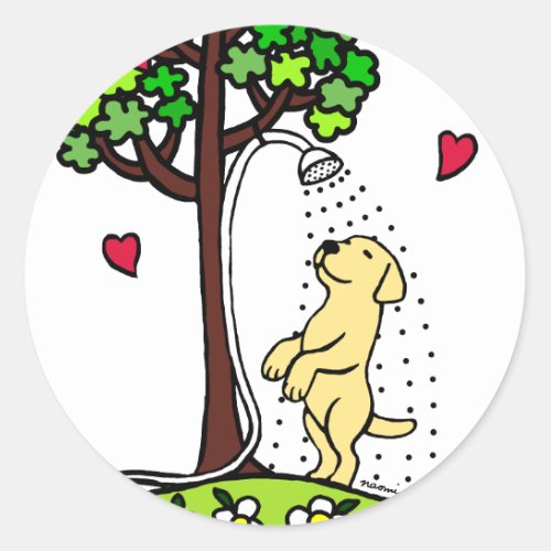 Summer Water Fun Yellow Labrador Cartoon Classic Round Sticker