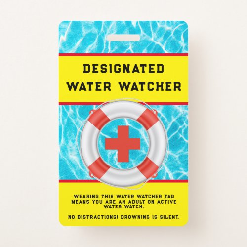 Summer Water Pool Safety Lifeguard Water Watcher Badge