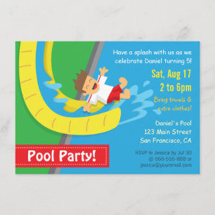 Summer Water Slide Birthday Pool Party Invitation
