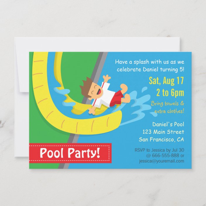 Summer Water Slide Birthday Pool Party Invitation | Zazzle.com