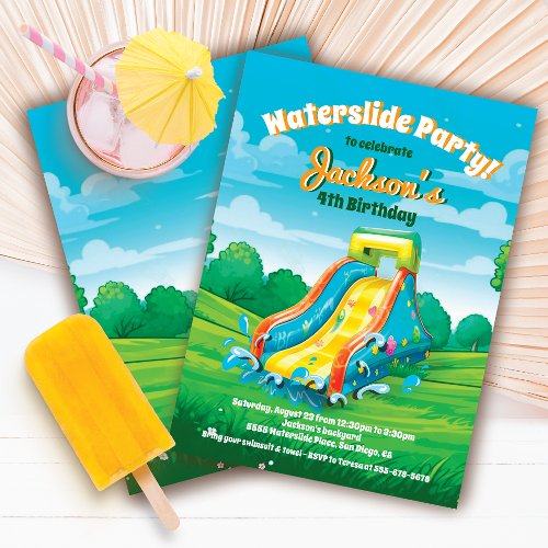 Summer Water slide Pool birthday party Invitation