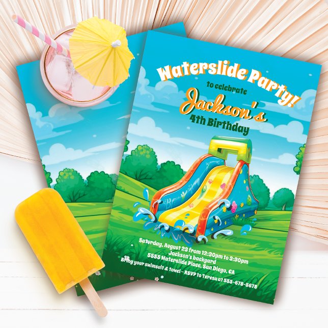 Summer Water slide Pool birthday party Invitation (Creator Uploaded)