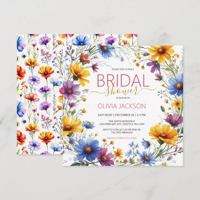  Summer water Wildflowers BRIDAL Shower Invitation (Front/Back)