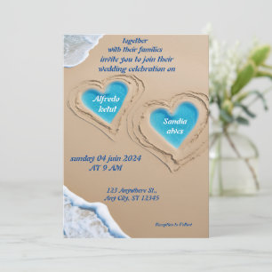 summer watercolor beach ocean blue wedding invitation