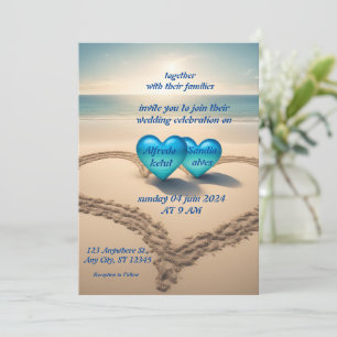 summer watercolor beach ocean blue wedding  invitation