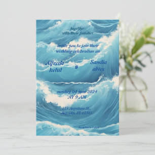 summer watercolor beach ocean blue wedding invitation