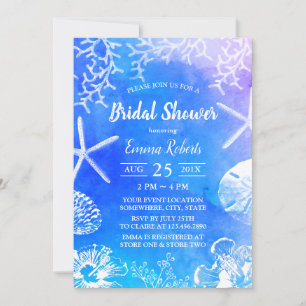 Summer Watercolor Beach Wedding Bridal Shower Invitation