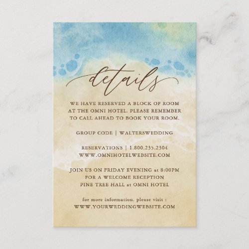 Summer Watercolor Beach Wedding Details Enclosure Card