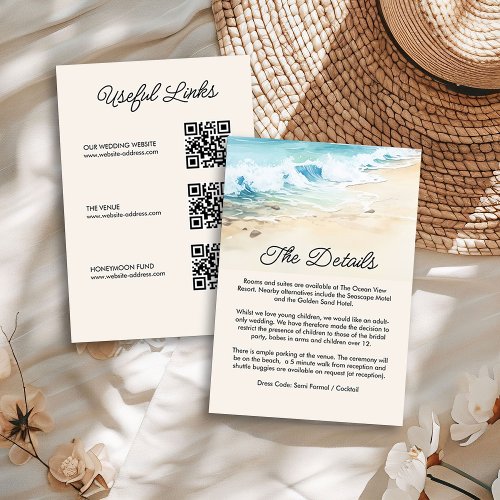 Summer Watercolor Beach Wedding Details QR Code Enclosure Card