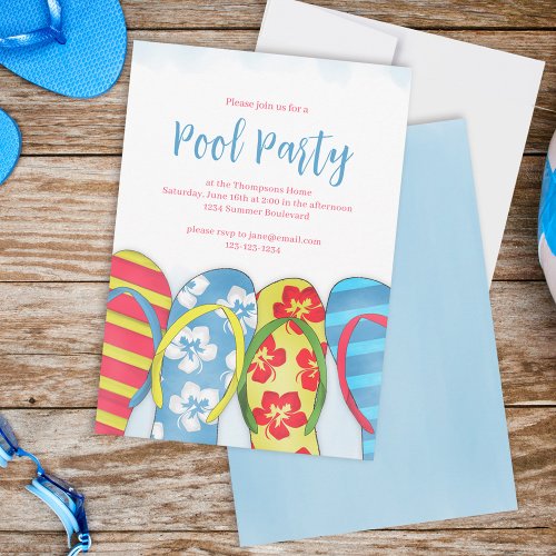 Summer Watercolor Blue Water Pool Party Invitation