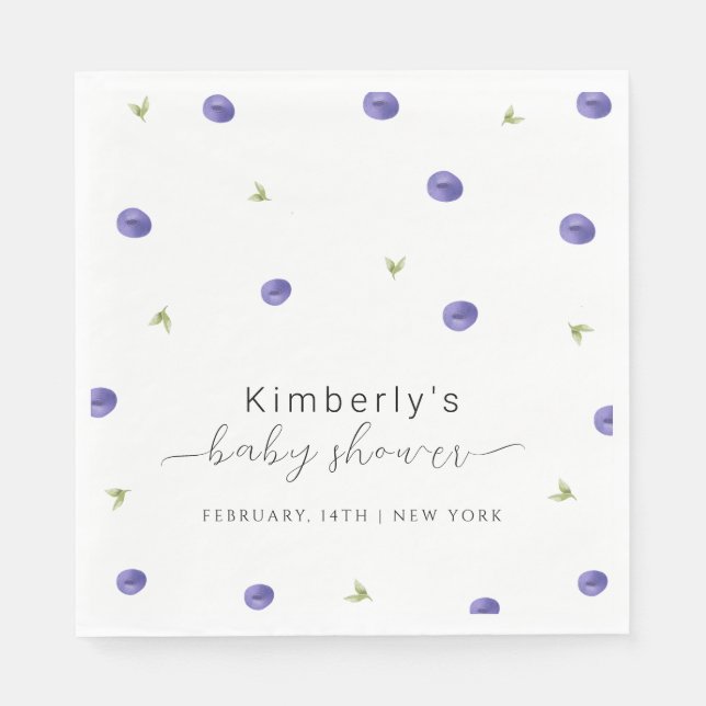 Summer Watercolor Blueberry Farm Baby Shower  Napkins (Front)