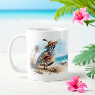 Summer Watercolor California Quail Coffee Mug