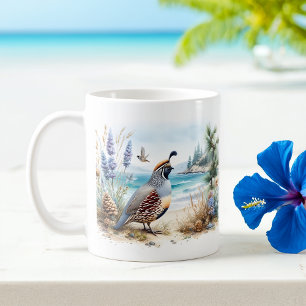 Summer Watercolor California Quail Coffee Mug