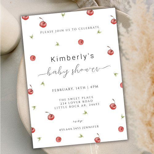 Summer Watercolor Cherry Sweet Baby Shower Invitation