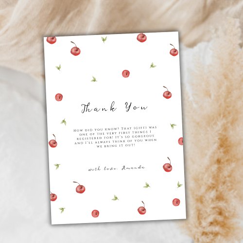 Summer Watercolor Cherry Sweet Baby Shower Thank You Card