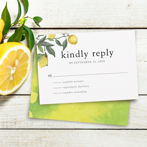 Summer Watercolor Citrus Lemons RSVP Card