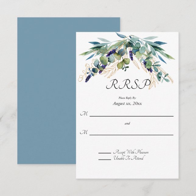Summer Watercolor Eucalyptus Floral Wedding RSVP (Front/Back)