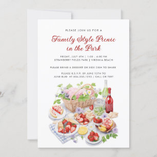 Summer Watercolor Family Style Picnic Reunion  Invitation