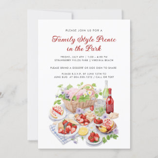Summer Watercolor Family Style Picnic Reunion Invitation