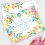 Summer Watercolor Floral 18th Birthday Invitation Postcard<br><div class="desc">New for Summer 2024. Modern and colorful summer floral watercolor features pink, turquoise blue, yellow and orange flowers. They form rustic, boho chic, botanical frame around your birthday party details. This item is part of the Summer Watercolor Floral collection. It contains professionally designed invitation templates, welcome signs and party decorations....</div>