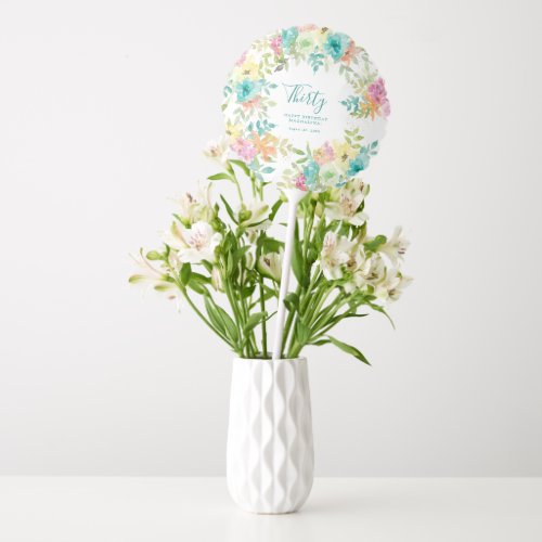 Summer Watercolor Floral 30th Birthday Party Balloon