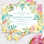 Summer Watercolor Floral 30th Birthday Party Invitation<br><div class="desc">New for Summer 2024. Modern and colorful summer floral watercolor features pink, turquoise blue, yellow and orange flowers. They form rustic, boho chic, botanical frame around your birthday party details. This item is part of the Summer Watercolor Floral collection. It contains professionally designed invitation templates, welcome signs and party decorations....</div>