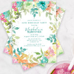 Summer Watercolor Floral 40th Birthday Party Invitation<br><div class="desc">New for Summer 2024. Modern and colorful summer floral watercolor features pink, turquoise blue, yellow and orange flowers. They form rustic, boho chic, botanical frame around your birthday party details. This item is part of the Summer Watercolor Floral collection. It contains professionally designed invitation templates, welcome signs and party decorations....</div>