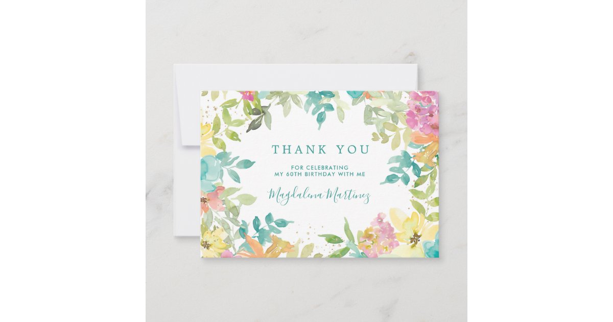 Summer Watercolor Floral 60th Birthday Thank You Card | Zazzle