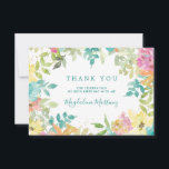 Summer Watercolor Floral 80th Birthday Thank You Card<br><div class="desc">A beautiful and elegant thank you card designed especially for a 80th birthday. It features a modern floral frame of turquoise blue,  pink,  and yellow flowers nestled in sage green foliage.  Four lines are provided for a customized thank you and the birthday woman's name.</div>