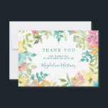 Summer Watercolor Floral 90th Birthday Thank You Card<br><div class="desc">A beautiful and elegant thank you card designed especially for a 90th birthday. It features a modern floral frame of turquoise blue,  pink,  and yellow flowers nestled in sage green foliage.  Four lines are provided for a customized thank you and the birthday woman's name.</div>