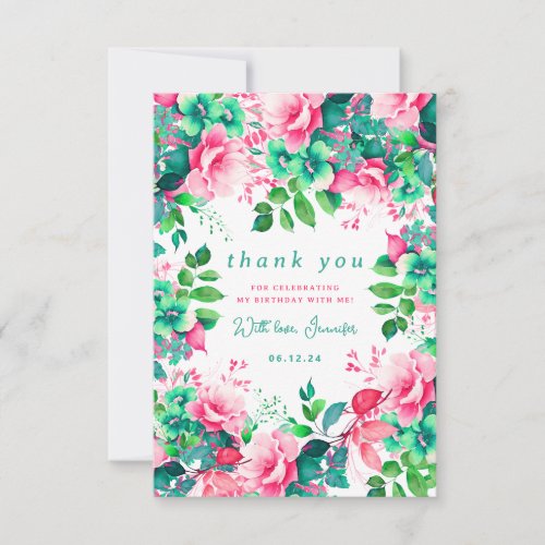  Summer Watercolor Floral Birthday Thank You 