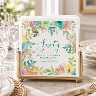 Summer Watercolor Floral Custom 60th Birthday Napkins