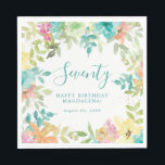 Summer Watercolor Floral Custom 70th Birthday Napkins<br><div class="desc">New for Summer 2024. Modern and colorful summer floral watercolor features pink,  turquoise blue,  yellow and orange flowers. They form rustic,  boho chic,  botanical frame around your birthday wishes. This item is part of the Summer Watercolor Floral collection. It contains professionally designed invitation templates,  welcome signs and party decorations.</div>