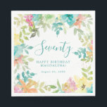 Summer Watercolor Floral Custom 70th Birthday Napkins<br><div class="desc">New for Summer 2024. Modern and colorful summer floral watercolor features pink,  turquoise blue,  yellow and orange flowers. They form rustic,  boho chic,  botanical frame around your birthday wishes. This item is part of the Summer Watercolor Floral collection. It contains professionally designed invitation templates,  welcome signs and party decorations.</div>