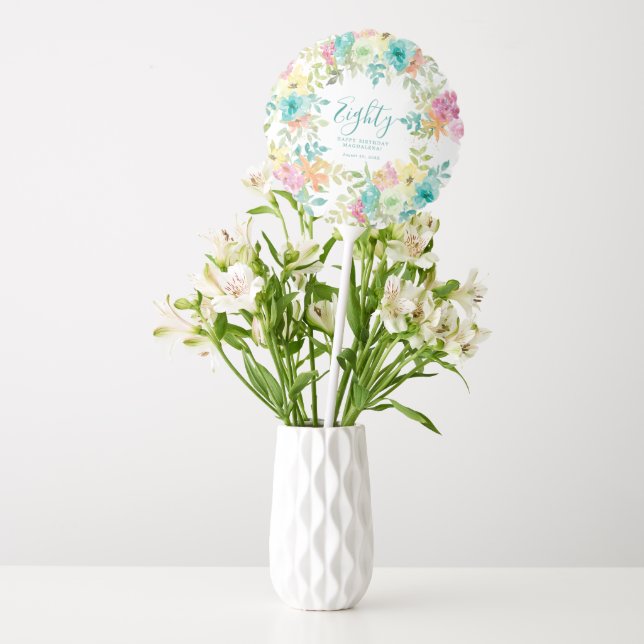 Summer Watercolor Floral Custom 80th Birthday Balloon (Vase)