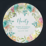 Summer Watercolor Floral Custom 90th Birthday Paper Plates<br><div class="desc">New for Summer 2024. Modern and colorful summer floral watercolor features pink,  turquoise blue,  yellow and orange flowers. They form rustic,  boho chic,  botanical frame around your birthday wishes. This item is part of the Summer Watercolor Floral collection. It contains professionally designed invitation templates,  welcome signs and party decorations.</div>