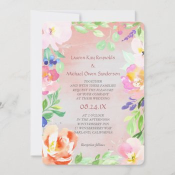 Summer Watercolor Floral Frame Wedding Invitation by AvenueCentral at Zazzle