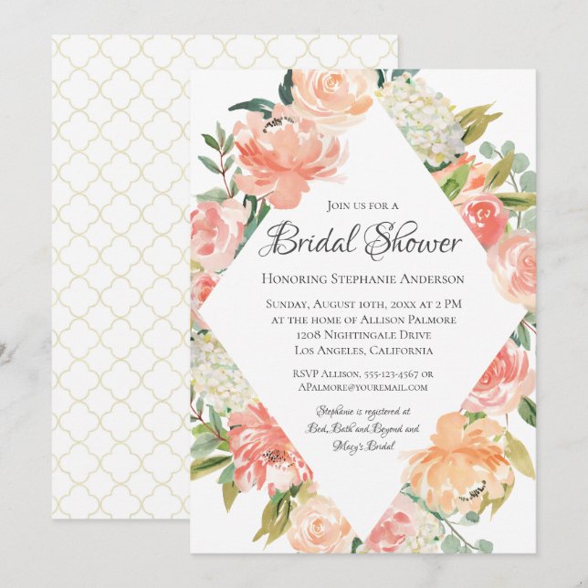 Summer Watercolor Floral Medley Bridal Shower Invitation (Front/Back)