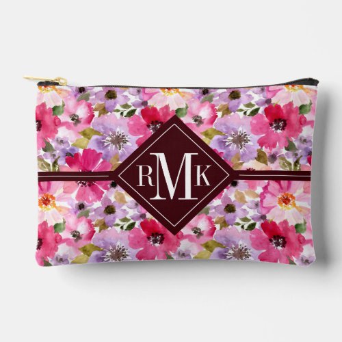 Summer Watercolor Floral Pattern Accessory Pouch