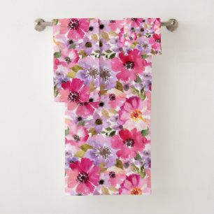 Summer Watercolor Floral Pattern Bath Towel Set