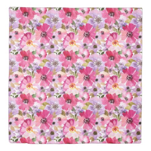 Summer Watercolor Floral Pattern Duvet Cover