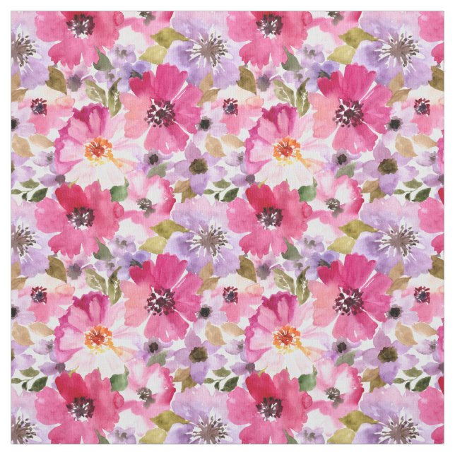 Summer Watercolor Floral Pattern Fabric (Swatch)