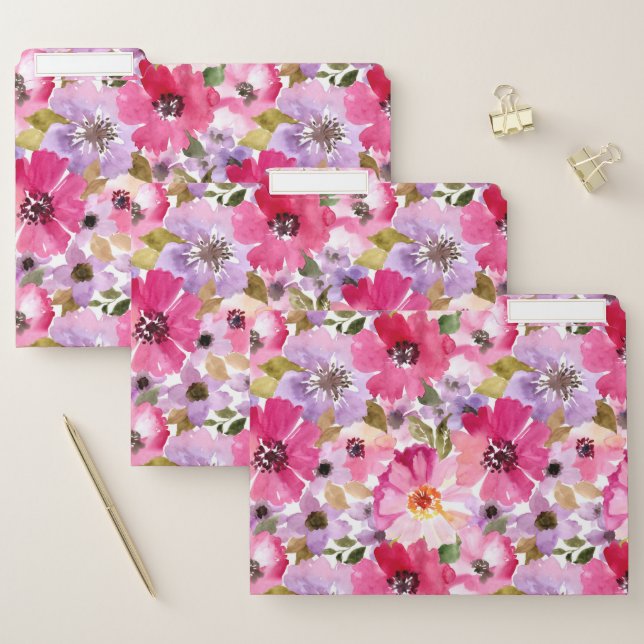 Summer Watercolor Floral Pattern File Folder (Set)