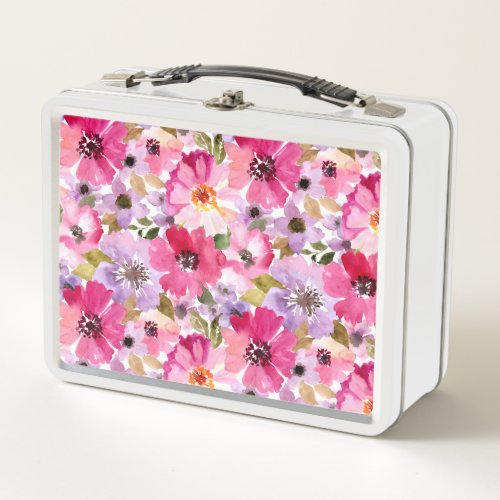 Summer Watercolor Floral Pattern Metal Lunch Box