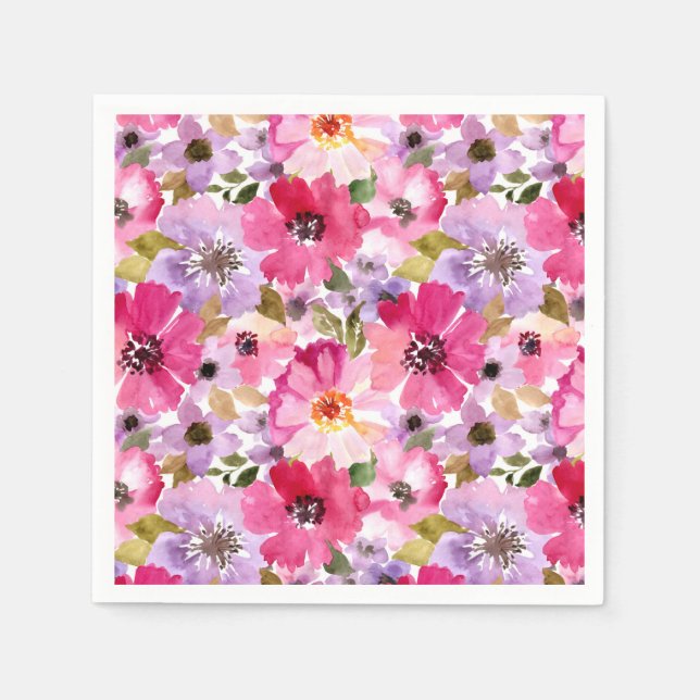 Summer Watercolor Floral Pattern Napkins (Front)
